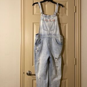 Cottage-core Blue Flower Ripped Overalls